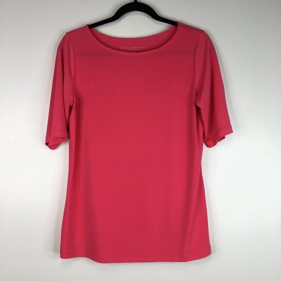 SUSAN GRAVER Essentials Coral Pink Liquid Knit Top Size XS - Picture 1 of 7